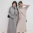 Pullover cashmere ribbed side split turtleneck women long sweater dress