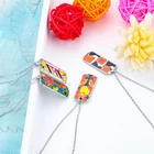 Wholesale Stainless Steel Pendant Color Printing Enamel Pattern Pendant Necklace Jewelry