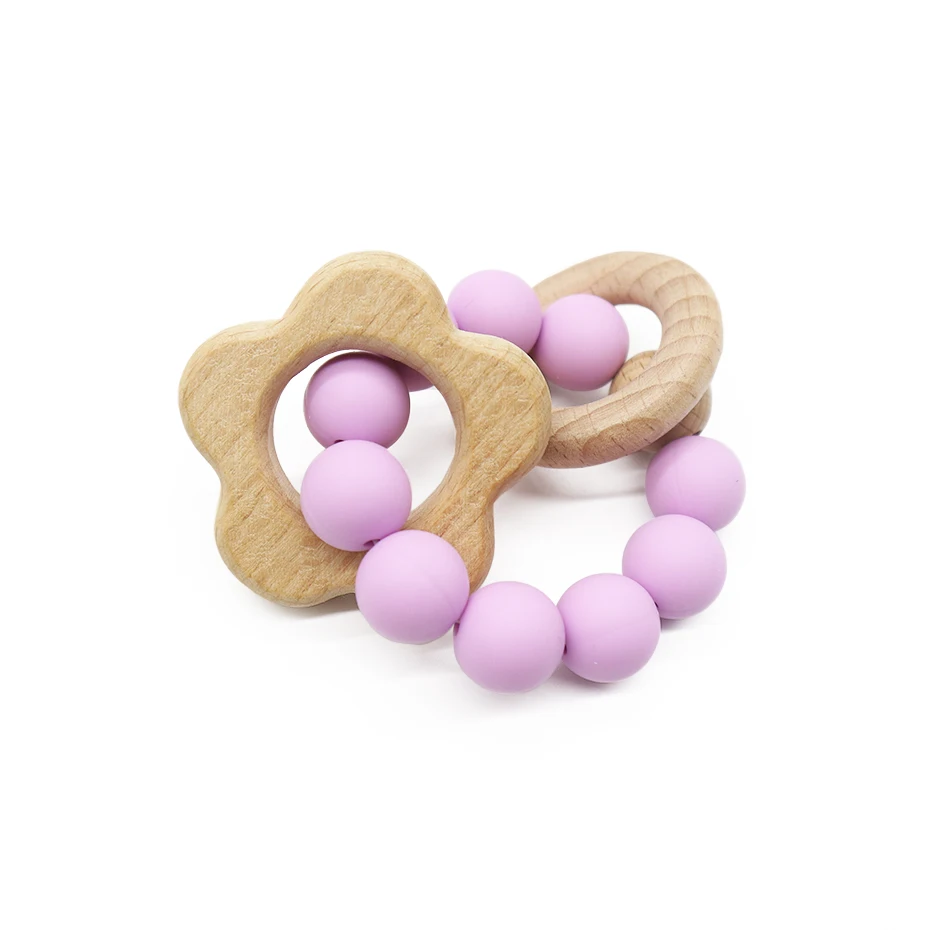custom logo diy natural baby hand bell teething educational