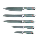 Metallic non-stick stainless steel knife color box package 5pcs fashion rose printing pp handle kitchen knife set