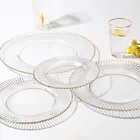 透明鉛フリーガラス一括クリアウェディング卸売アンティーククリスタルヴィンテージ装飾充電器プレートゴールドリム