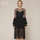 Factory Custom Black See-through Sexy Women Pleated Dress