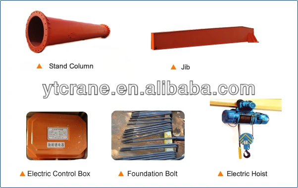 China workshop 500kg 1 1.5 2 3 5 10 ton electric fixed pillar mounted jib crane and design calculation with good price for sale