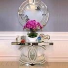 Manufactory wholesale modern crushed diamond Silver living room console table set with mirror