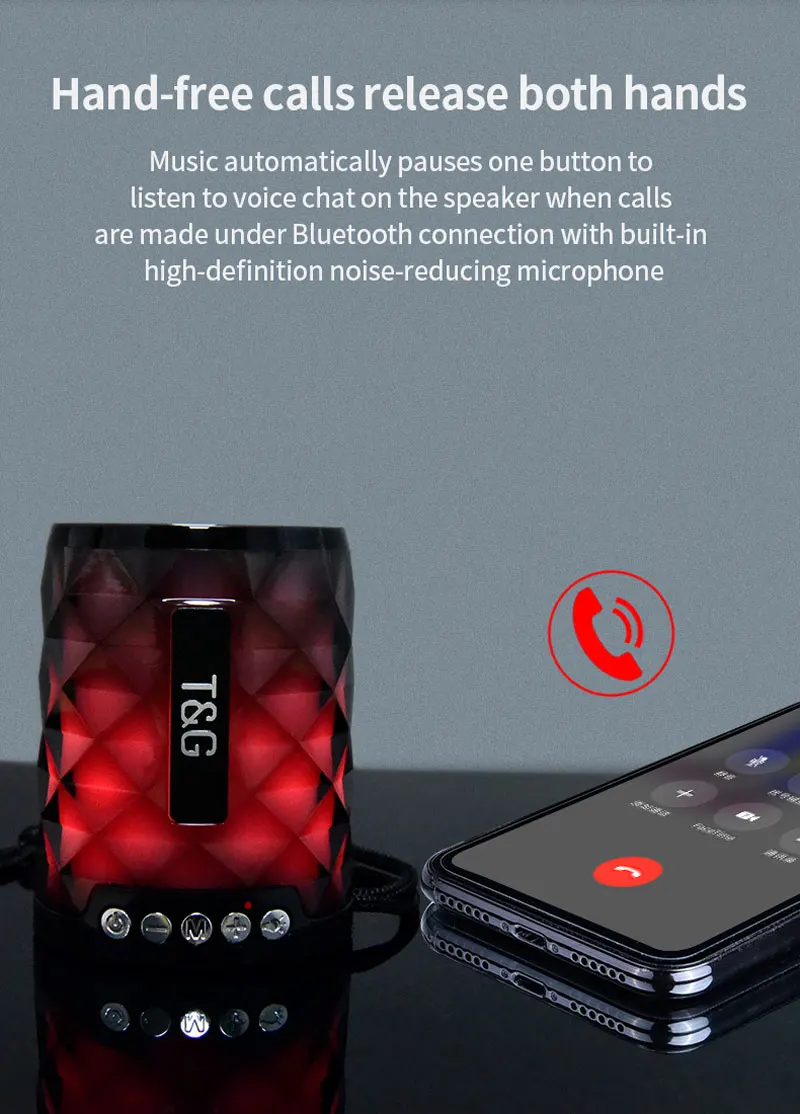 2019 Newest TG 155 Mini Bluetooth Speaker with LED Light Wireless Portable Loud Speaker Support Handsfree Call TF Card USB Disk - ANKUX.COM