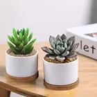 Pots Ceramic Pot Succulent Pots White Mini Ceramic Flower Planter Pot With Bamboo Tray