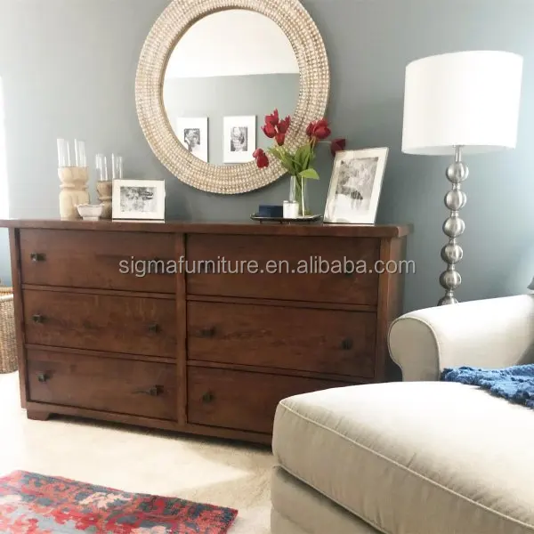 simple style high-quality indoor bedroom furniture wood frame 6-Drawer Wide Dresser
