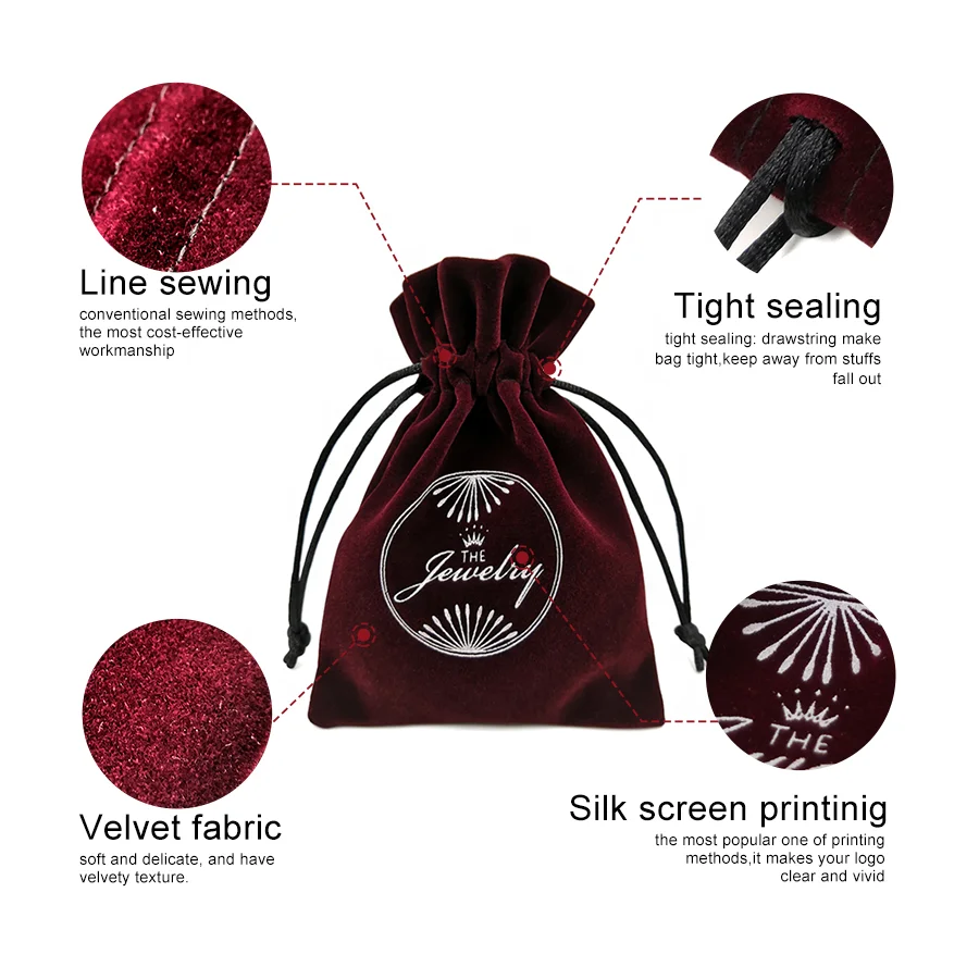 type: custom logo printed velvet drawstring jewelry pouch bags