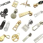 Brass Zipper Brushed Antique Brass Color Custom Logo Embossed Metal Zipper Puller For Bag / Clothes