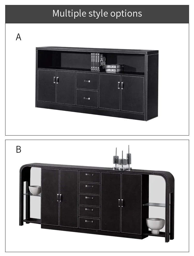 Pengpai Hot Sale Filing Multi Drawers Cabinet Leather Wooden Office Bookcase With