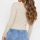 Top SEXY INS POPULAR SAND RIB TIE FRONTWOMEN FASHION LONG SLEEVE CROP TOP