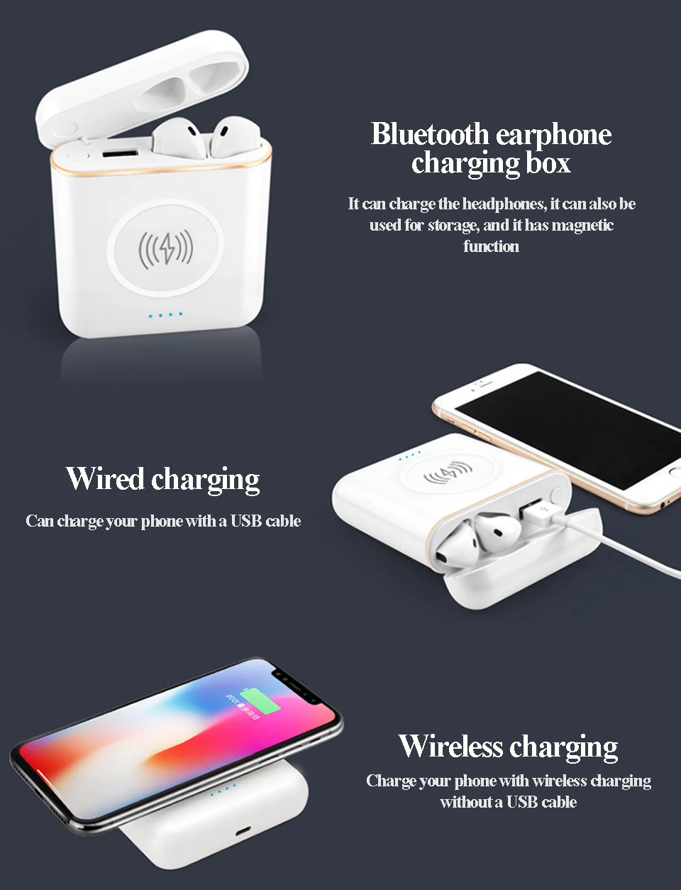 XT6 TWS 3 in 1 Stereo Wireless Bluetooth V4.2 Headphones with Charge Box Multi-functional Earphones 5200mAh power bank - ANKUX.COM