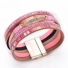 New Hot Sale Multi-Layer Leather Bracelet Bohemian Colorful Diamond Rhinestone Magnet Bracelet Bangle