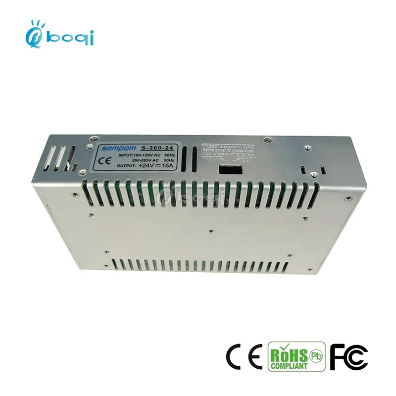 boqi CE FCC switching power supply 24v 15a 360w power adapter for CCTV LED Strip LCD Screen