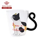 2019 Custom new design cat 300ml 10oz borosilicate glass cup with handle for coffee tea sets