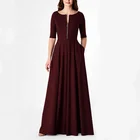 OEM Women's Front Metal Zip Cotton Knit Long Dress Seamed elastic waist Full flare skirt Long dress