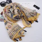 Pom Scarf Women Summer Voile Print Geometric Sun Protection Large Thailand Travel Beach Pom Pom Tassel Scarf For Women