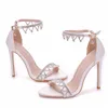Plus Size High Heel Elegant White One-button Buckle Shoes Crystal Bridal Shoes Bridal Wedding Shoes