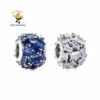 Slovehoony Blue Crystal Chiselled Elegance Charm 925 Sterling Silver Gemstone Pendants Stainless Steel Charms