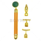 OEM Private Label Anti Aging Facial Natural Jade Stone Detachable Heads Vibrating 24k Gold Energy 4 in 1 Kit Beauty Bar
