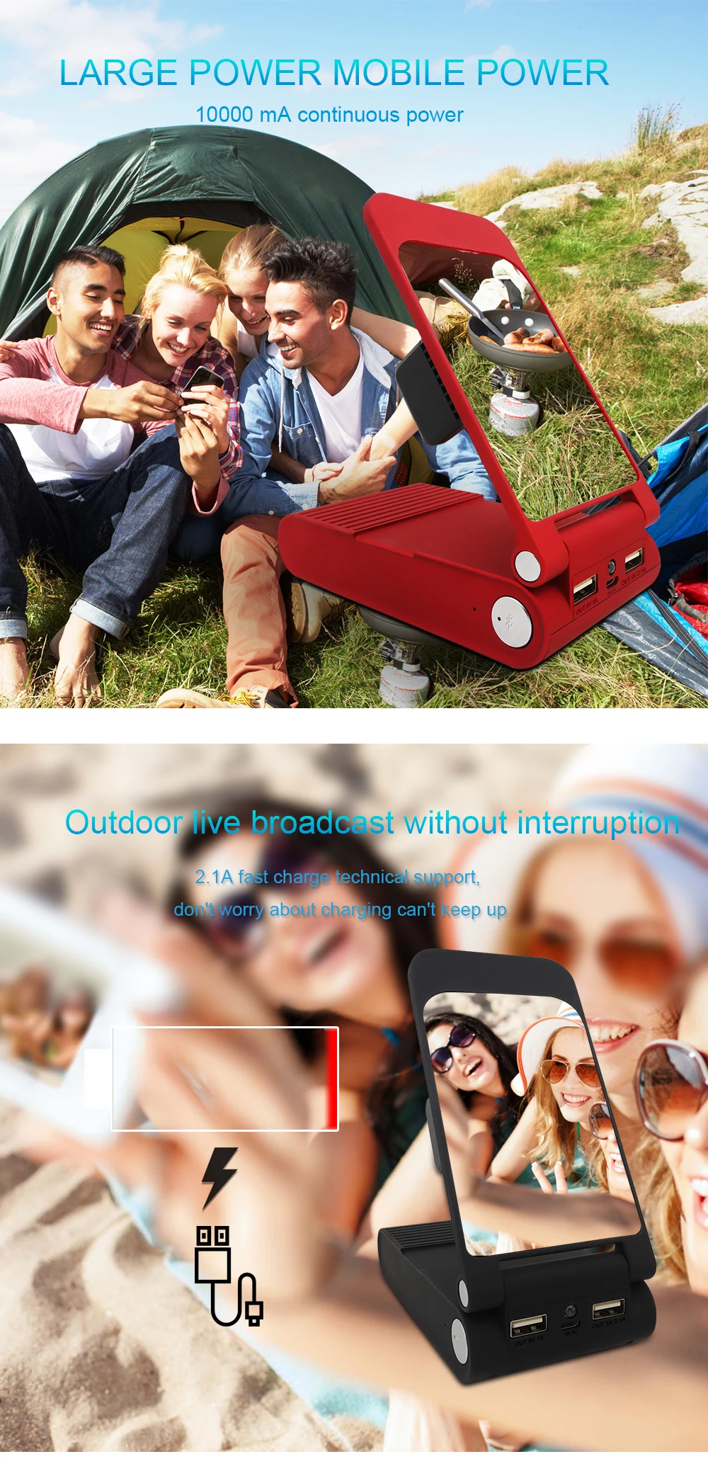 Lithium 1000mAh USB 5V 1A 2.1A power bank mirror stand and bluetooth speaker for apple smartphone and tablet pc notebook - ANKUX.COM