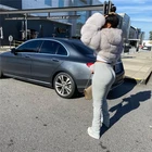 Pants Casual Mid Waist Drawstring Women Sweat Pants With Ruched Sides Solid Stacked Pants Legging