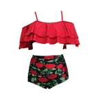 Women's Two Piece Swimsuit Vintage Flounce Off Shoulder Ruffled Tummy Control Bathing Suits High Waist