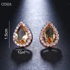 Water Wedding Cenda Champagne And White Water Drop Cubic Zircon Stud Earrings Crystal Bridal Wedding Jewelry