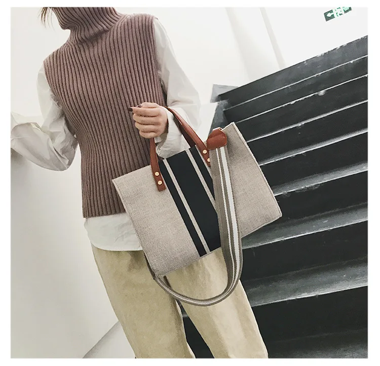 Sac Main En Toile Pour Femmes Fourre Tout Tendance L Gant Et Large