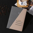 A5 linen PU leather hard cover beige notebook with pockets and pen loop