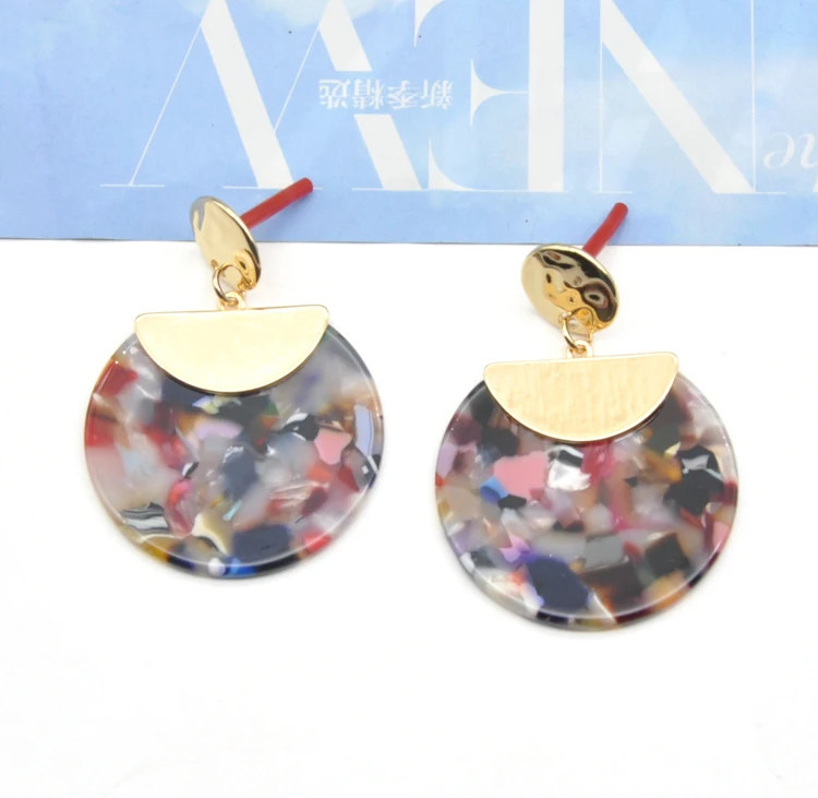 2021 SS style gold alloy and round acetate boutique woman earrings