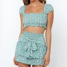 Hot Sale Summer Sexy Floral Print Crop Top and Mini Dress Two Piece Set