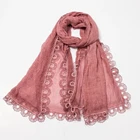 Dubai muslim scarf girls beautiful lace embroidery shawl hijab with lace edge
