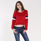 Women Sweatshirt Long Sleeve Pullover Crewneck Custom Color Black and White Stripe Crop Top