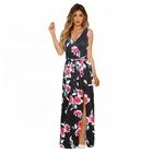 Printed floral sleeveless maxi sexy party slit dress