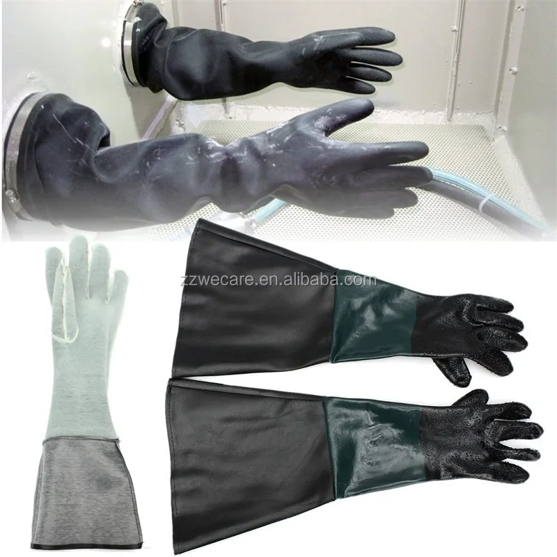 Heavy Duty Work 60 cm Length Soft PVC Vinyl Sandblaster Sand Blast Cabinet Safety Work Gloves for Sandblasting Machine