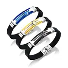 Fast Shipping Waterproof Cross Rubber Jewellery Silicone Bangle Bracelet With Steel Metal