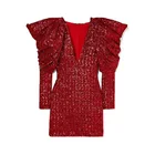 Factory Deep V Neck Long Sleeve Women Red Casual Mini Dresses