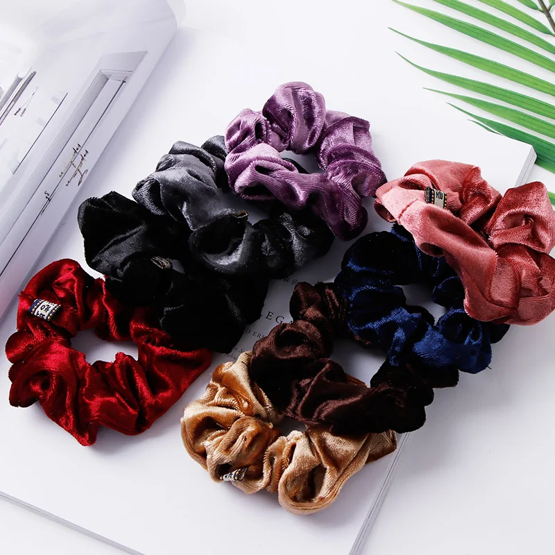 Women Elegant Velvet Solid Elastic Hair Bands Scrunchies Tie Hair Rubber Band Headband Lady Hair Accessories  N0001