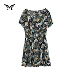 Beach wear new design short sleeve sexy v-neck colorful rayon summer floral print dress for women