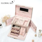 Classic large unique design drawer PU leather jewelry box with mirror and side doors jewelry box