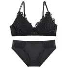 High quality lingerie sexy embroidery bra set gathered lace comfort