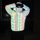 Stock men's Man hooded Streetwear Rainbow reflective Jacket Coat