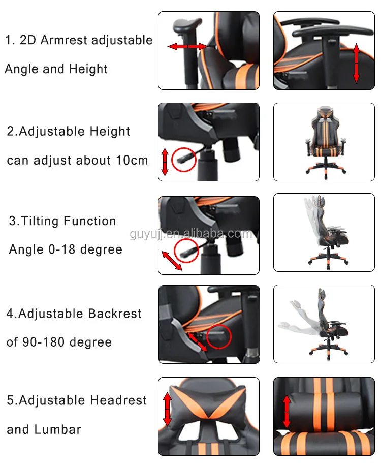 Y-2699 Popular PU Leather Racing Car Chair Gaming Computer Ergonomic Office Chair Neck Pillow And Waist Pillow function Y-2699 Beliebte PU Leder Rennwagen Stuhl Gaming Computer Ergonomischer Bürostuhl Nackenkissen und Hüftkissen Funktion