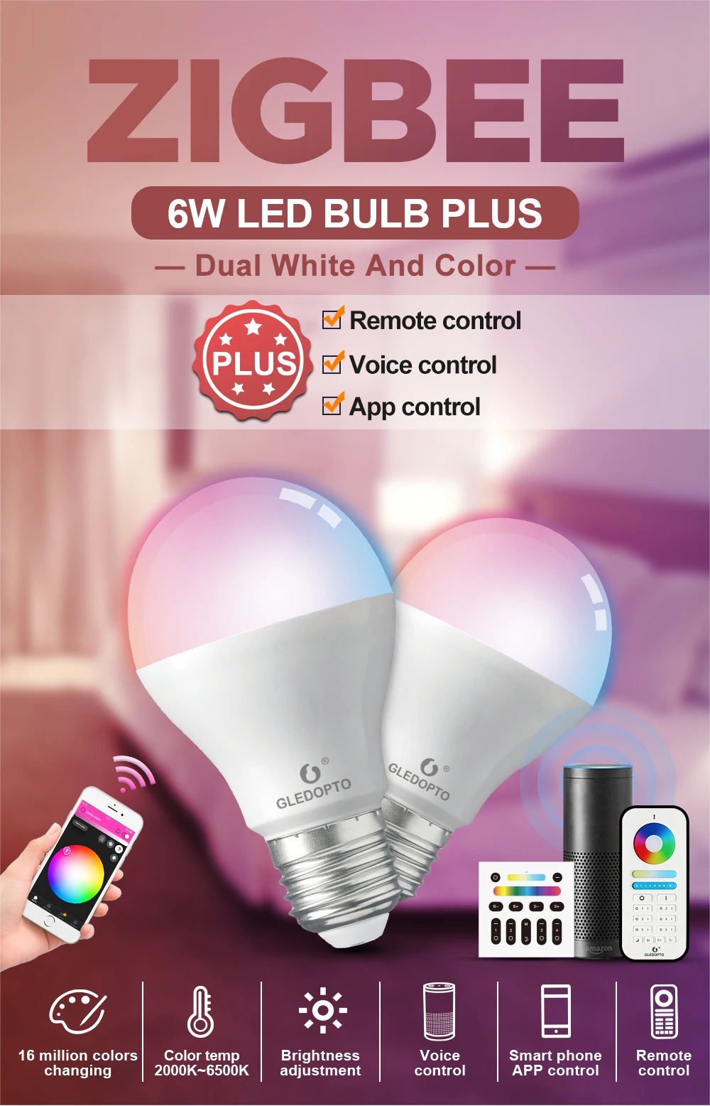 AC 100- 240V Auto Lights China LED Lamp Manufacture E26 E27 Zigbee Light Link Bulb 6w - ANKUX.COM