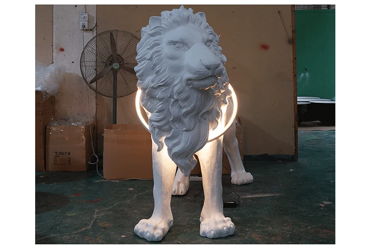 Modern LED Lion Resin LED light Floor White Standing Lamp Living Room Home Decor