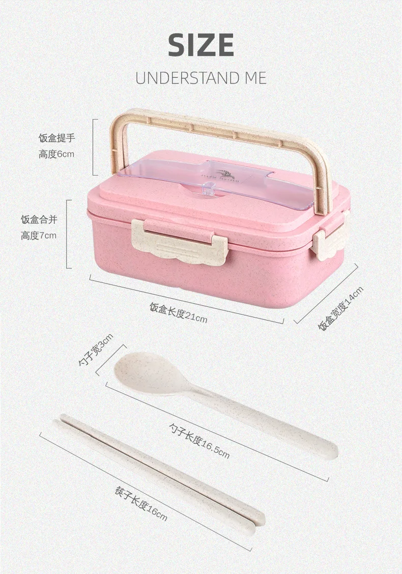 Reusable Portable 3 Compartment Food Container Bento Lunch Box with Spoon and Chopsticks