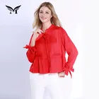Fashionable Tops Ladies Sleeves Blouse Women Custom Logo Bowknot Design Fashion Woman Tops Ladies Long Sleeve Red Blouse