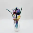 Set Amazon Hot Sale Colorful Tableware Set With Colorful Straw Metal Stainless Steel Colorful Plated Cutlery Set