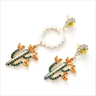 Cheap new design Asymmetric Crystal Green Cactus flower drop Earrings Pendientes de cactus for girls women